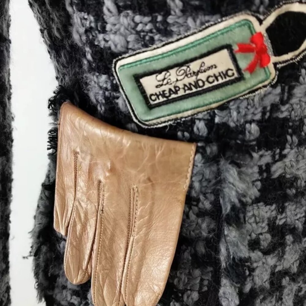 Moschino Wool Tweed  Leather Glove Perfume Bottle Houndstooth Jacket IT42 USA 8